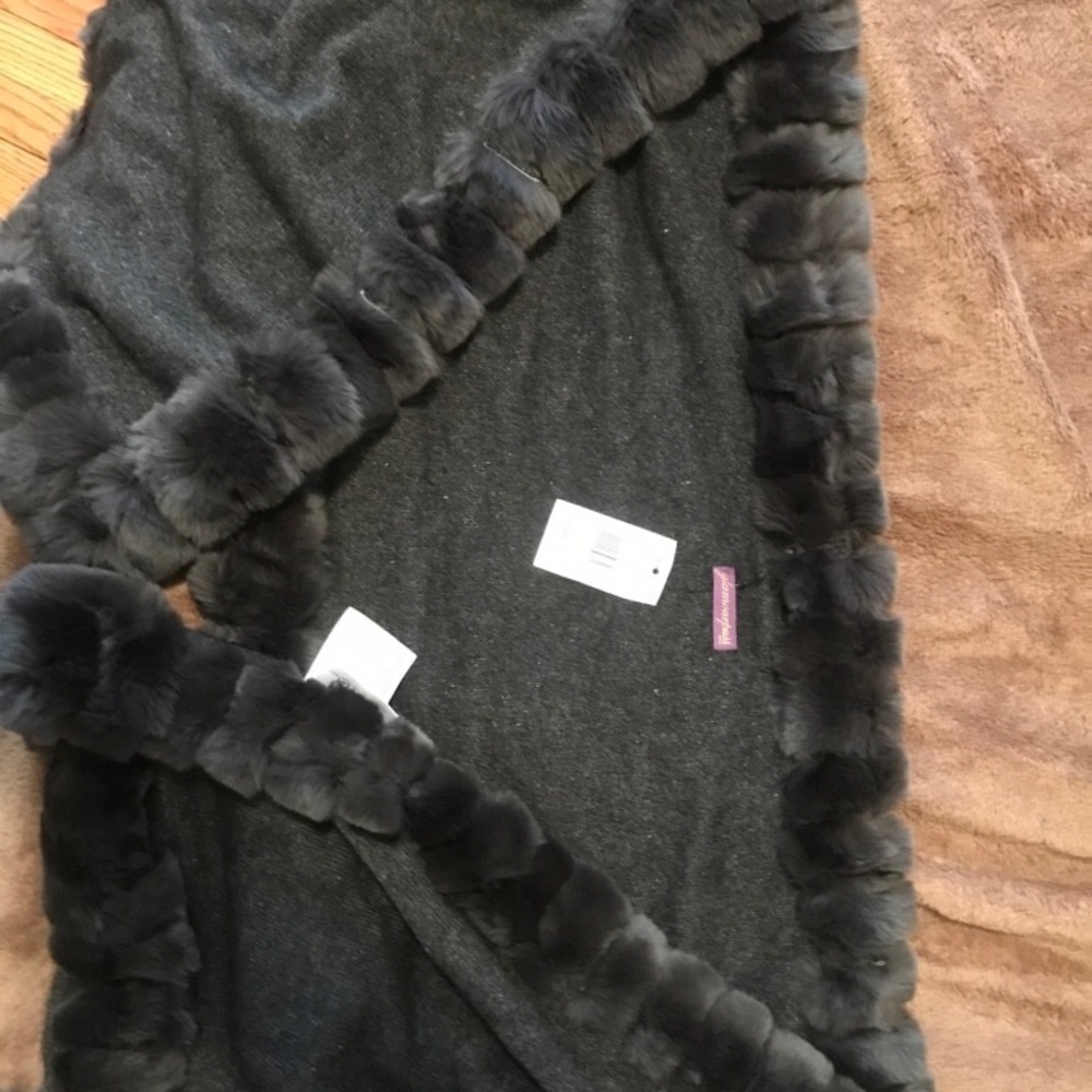 Glamourpuss NYC Cashmere Oblong Scarf w/Rabbit Fur